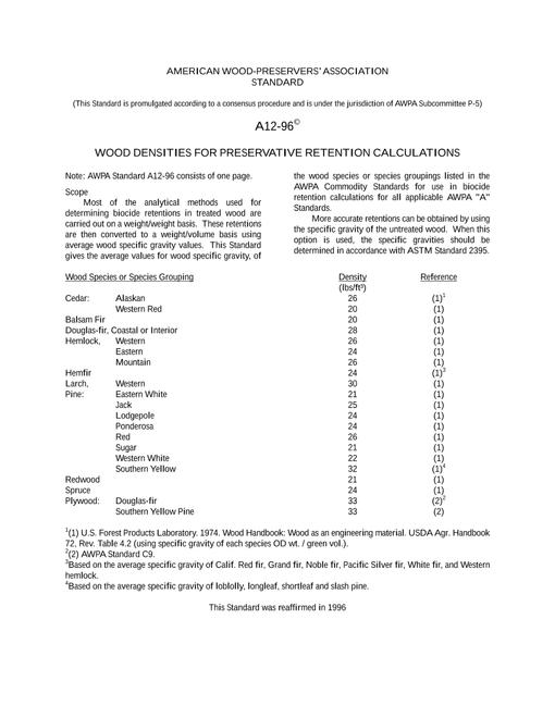 AWPA A12-96