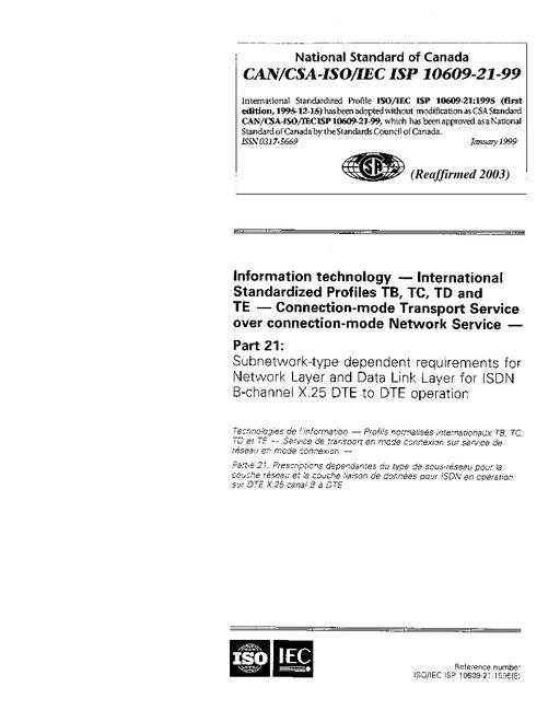 CAN/CSA-ISO/IEC ISP 10609-21-99 (R2003)