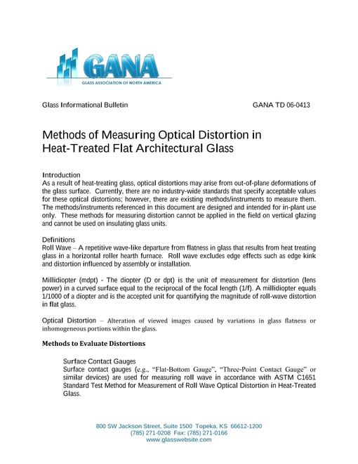 Methods for Measuring Distortion in Heat-Treated Flat Architectural Glass  (Glass Technical Paper TD 06-0413)