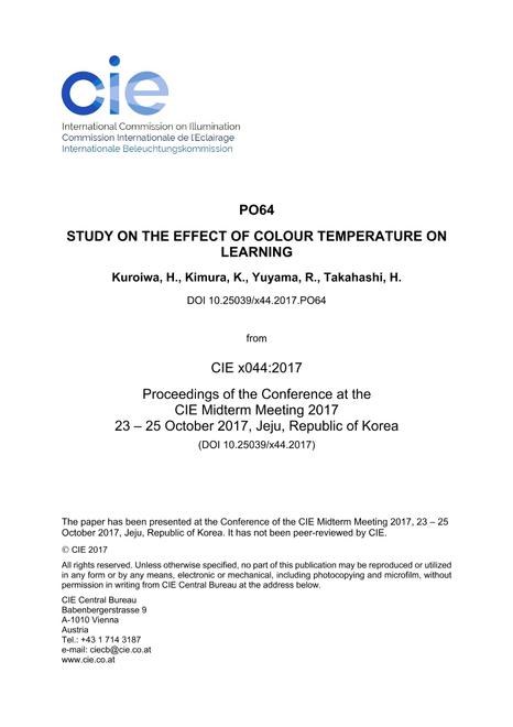 STUDY ON THE EFFECT OF COLOUR TEMPERATURE ON LEARNING

 (PO64, 1012-1017)
