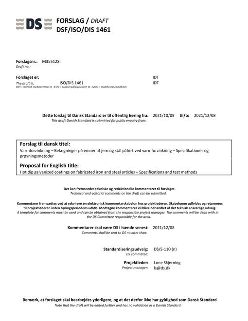 DANSK DSF/ISO/DIS 1461