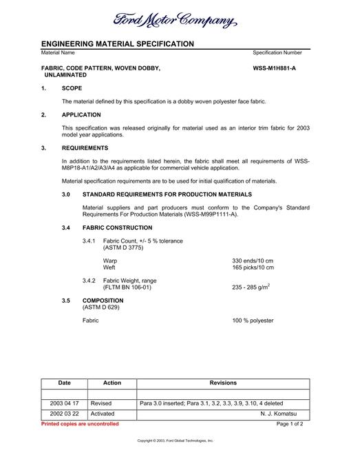 FORD WSS-M1H881-A