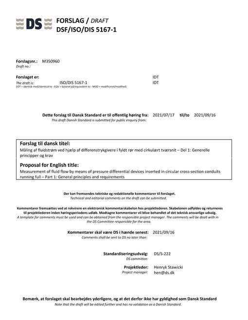 DANSK DSF/ISO/DIS 5167-1