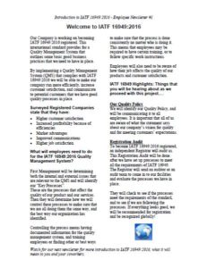 IATF 16949:2016 Set of Employee Newsletters