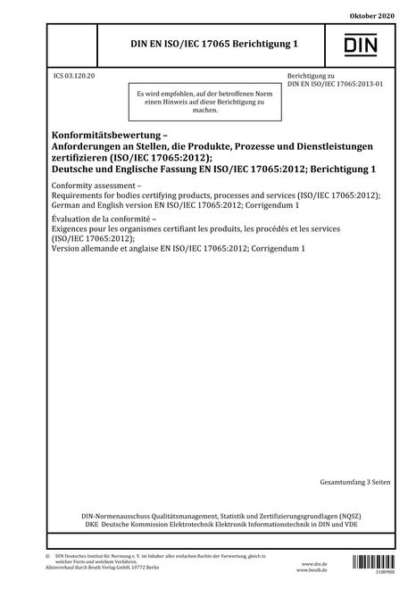 DIN EN ISO/IEC 17065 Corrigendum 1