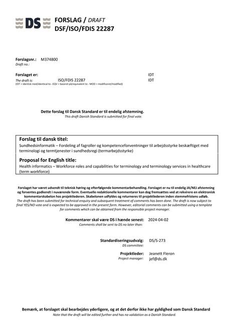 DANSK DSF/ISO/FDIS 22287
