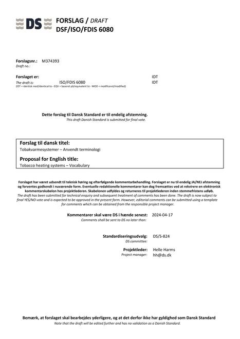 DANSK DSF/ISO/FDIS 6080