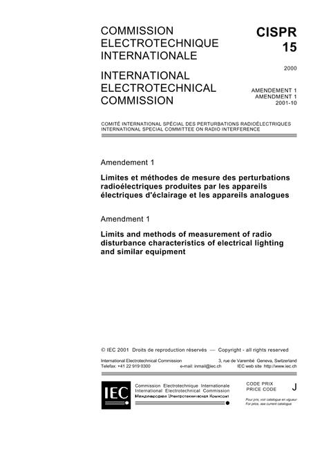 CISPR 15 Amd.1 Ed. 6.0 b:2001
