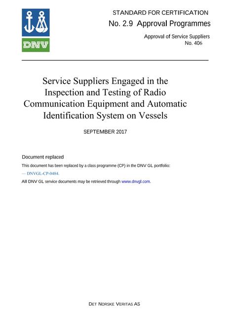DNV DNV APPROVAL OF SERVICE SUPPLIERS NO. 406