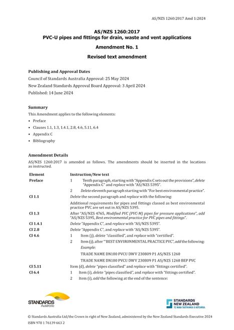 AS/NZS 1260:2017 Amd 1:2024
