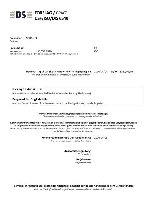 DANSK DSF/ISO/DIS 6540