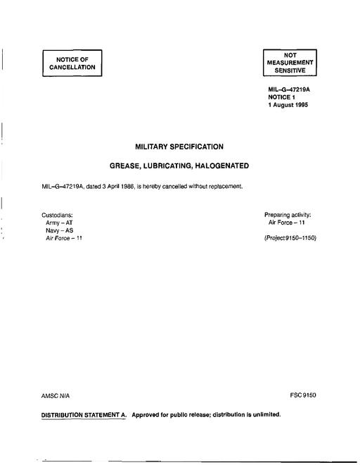 MIL MIL-G-47219A Notice 1 - Cancellation