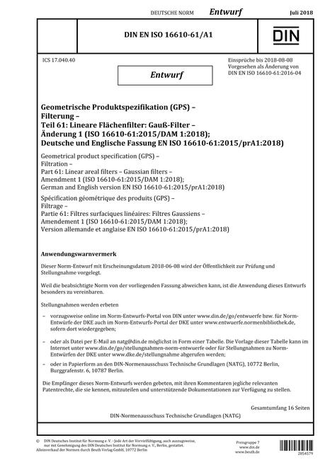 DIN EN ISO 16610-61/A1 - DRAFT