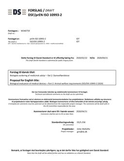 DANSK DSF/PREN ISO 10993-2