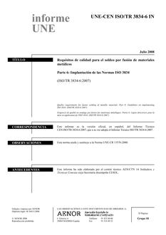 AENOR UNE-CEN ISO/TR 3834-6 IN