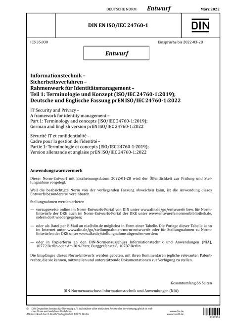 DIN EN ISO/IEC 24760-1 - DRAFT