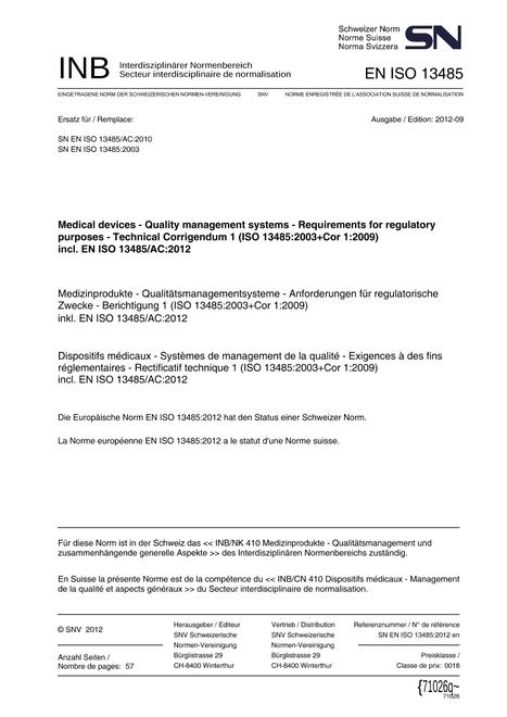 SNV SN EN ISO 13485
