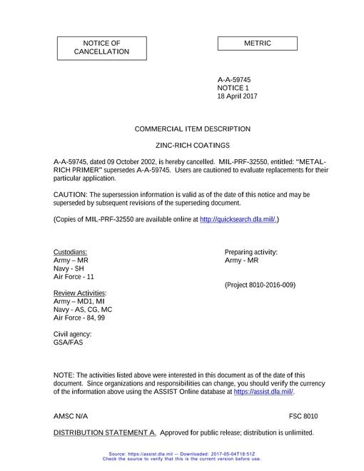 CID A-A-59745 Notice 1 - Cancellation