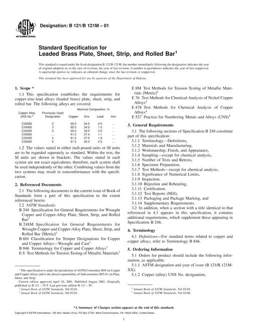 ASTM B121/B121M-01
