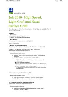 DNV DNV-RU-HSLC SUMMARY OF CHANGES
