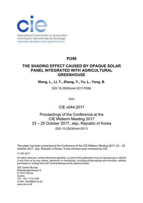 THE SHADING EFFECT CAUSED BY OPAQUE SOLAR PANEL INTEGRATED WITH AGRICULTURAL GREENHOUSE
 (PO98,1157-1162)