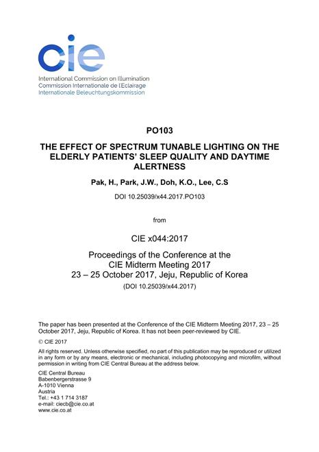 THE EFFECT OF SPECTRUM TUNABLE LIGHTING ON THE ELDERLY PATIENTS' SLEEP QUALITY AND DAYTIME ALERTNESS

 (PO103,1163-1167)