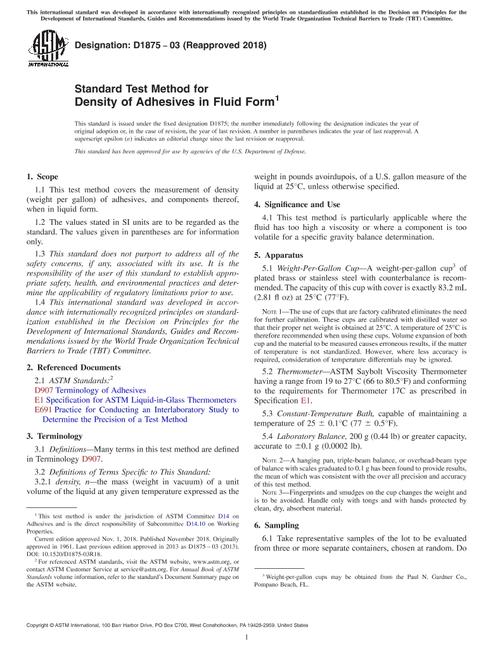 ASTM D1875-03(2018)