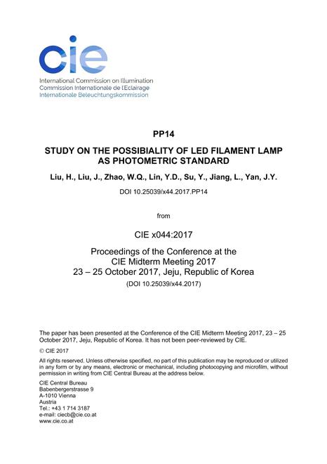 STUDY ON THE POSSIBIALITY OF LED FILAMENT LAMP AS PHOTOMETRIC STANDARD

 (PP14, 564-568)