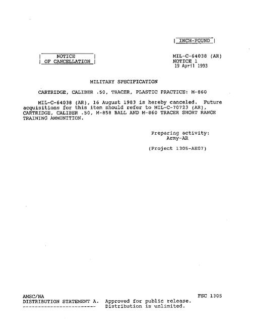 MIL MIL-C-64038 Notice 1 - Cancellation