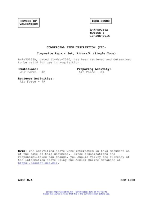 CID A-A-59268A Notice 1 - Validation 1