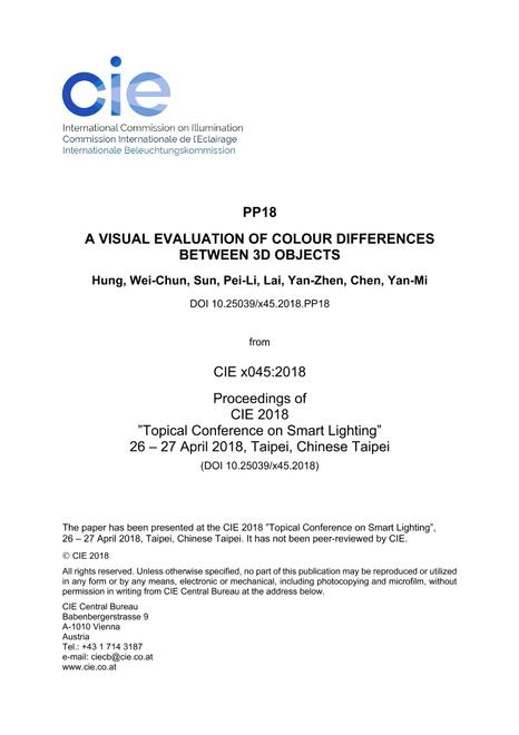 A VISUAL EVALUATION OF COLOUR DIFFERENCES BETWEEN 3D OBJECTS (PP18, 362-368)