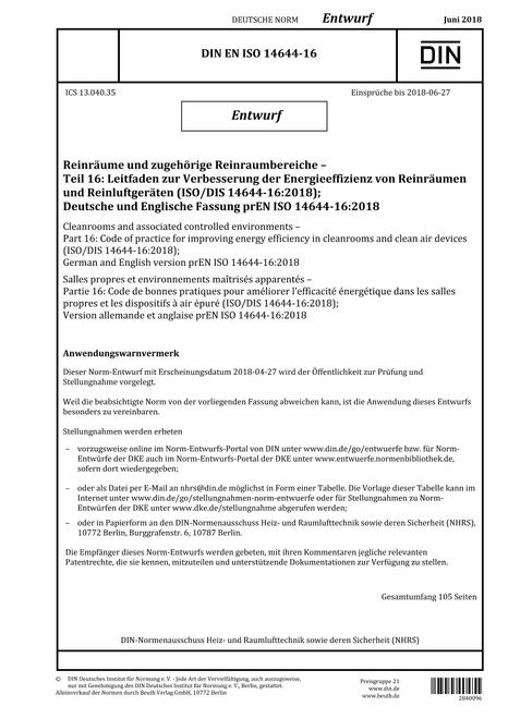 DIN EN ISO 14644-16 - DRAFT