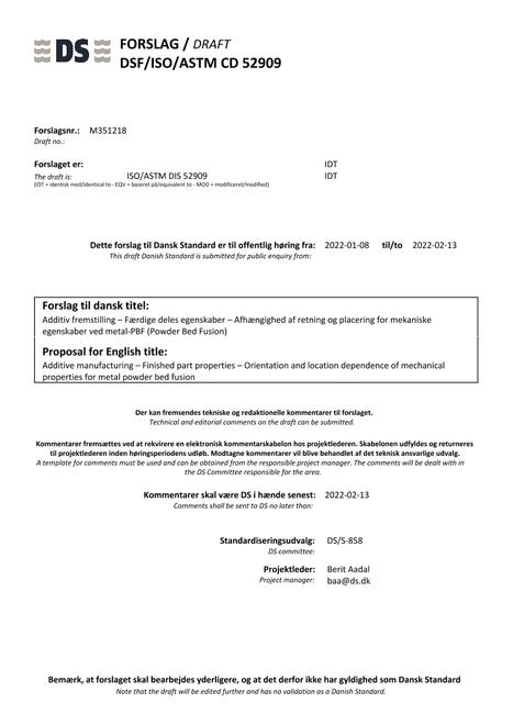 DANSK DSF/ISO/ASTM CD 52909