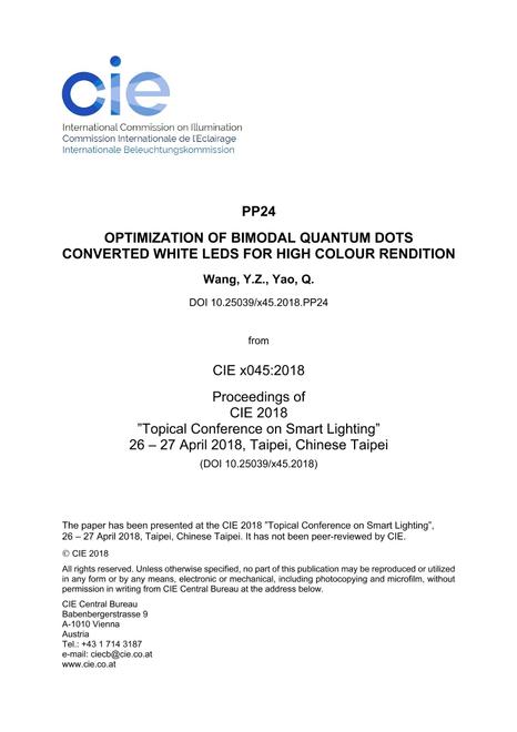 OPTIMIZATION OF BIMODAL QUANTUM DOTS CONVERTED WHITE LEDS FOR HIGH COLOUR RENDITION (PP24, 394-403)