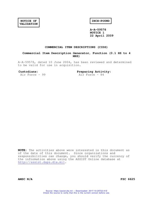 CID A-A-59578 Notice 1 - Validation 1