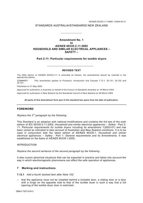 AS/NZS 60335.2.11:2002 AMDT 1