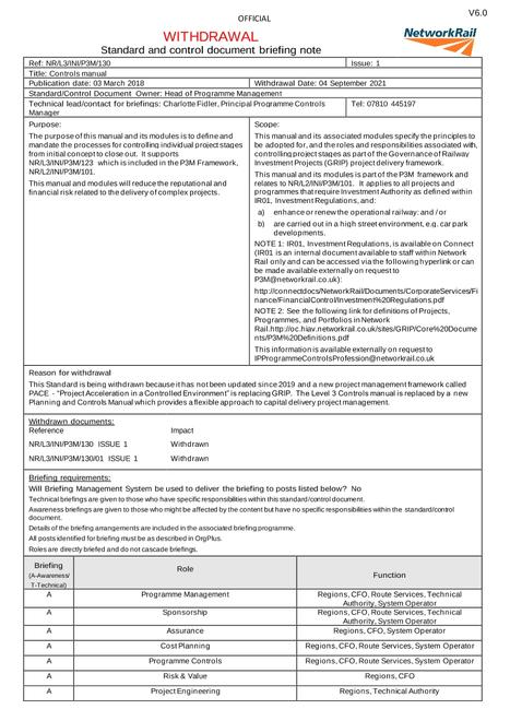 NR NR/L3/INI/P3M/130 ISSUE 1