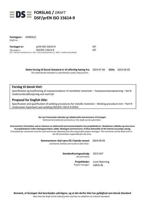 DANSK DSF/PREN ISO 15614-9