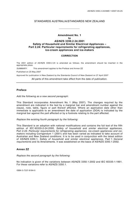 AS/NZS 3350.2.24:2001 AMDT 1