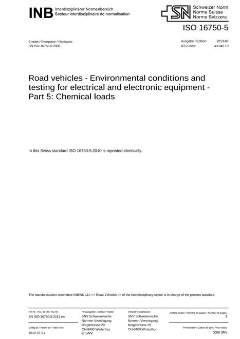 SNV SN ISO 16750-5
