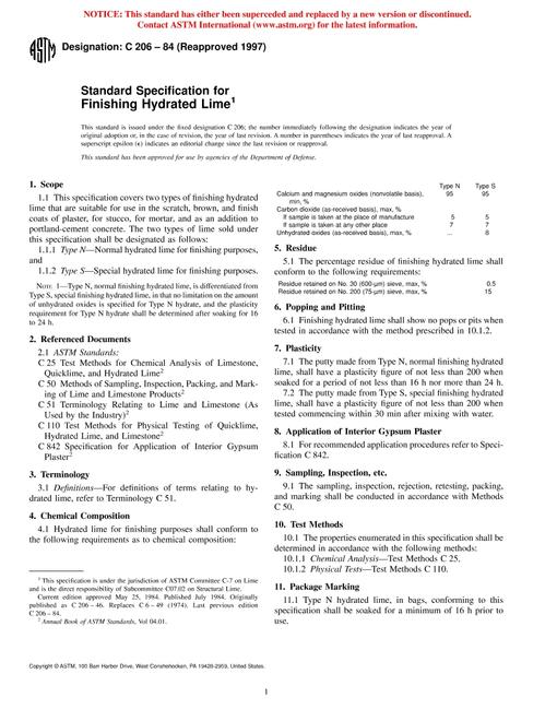 ASTM C206-84(1997)