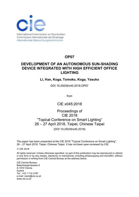 DEVELOPMENT OF AN AUTONOMOUS SUN-SHADING DEVICE INTEGRATED WITH HIGH EFFICIENT OFFICE LIGHTING (OP07, 34-42)
