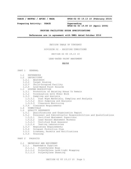 ARMY UFGS-02 83 19.13 10