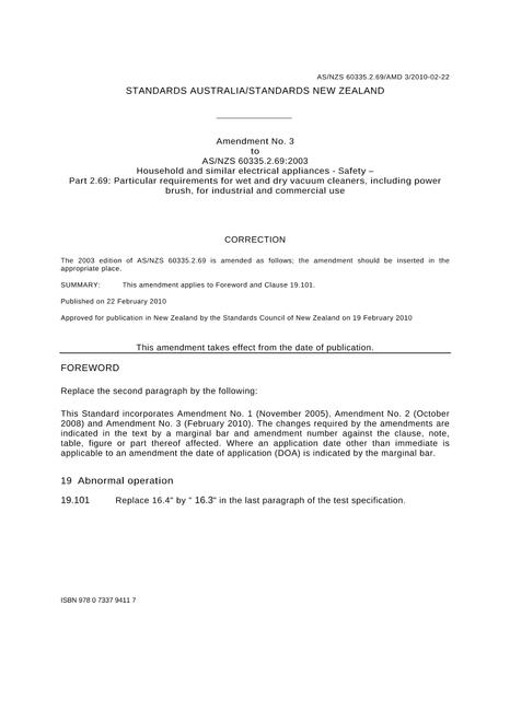 AS/NZS 60335.2.69:2003 AMDT 3