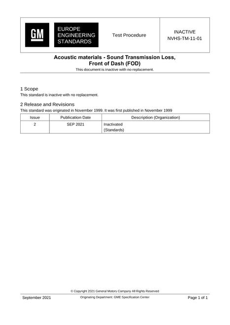 GME NVHS-TM-11-01