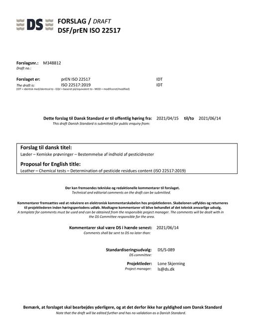 DANSK DSF/PREN ISO 22517
