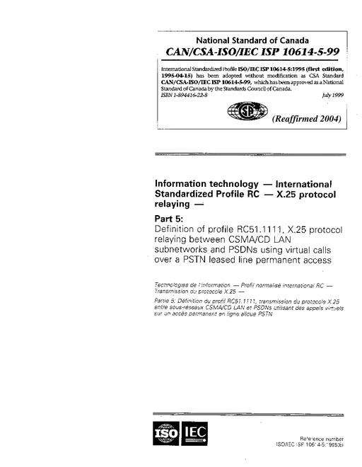 CAN/CSA-ISO/IEC ISP 10614-5-99 (R2004)