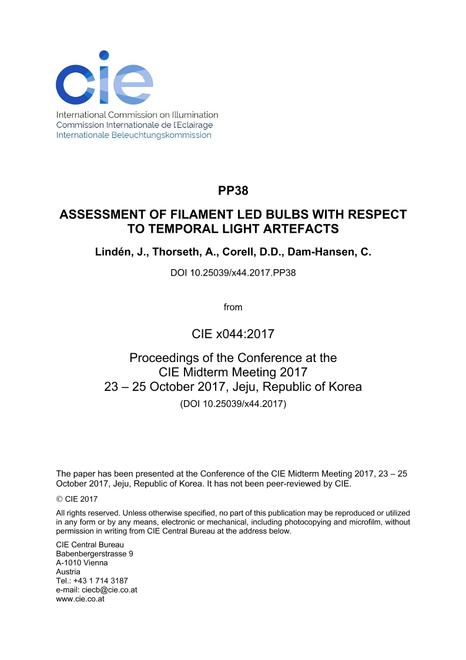 ASSESSMENT OF FILAMENT LED BULBS WITH RESPECT TO TEMPORAL LIGHT ARTEFACTS

 (PP38, 718-727)