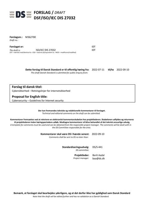 DANSK DSF/ISO/IEC DIS 27032