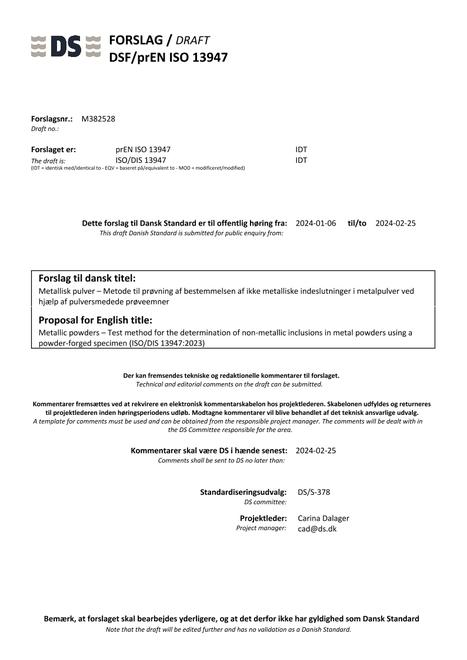 DANSK DSF/PREN ISO 13947
